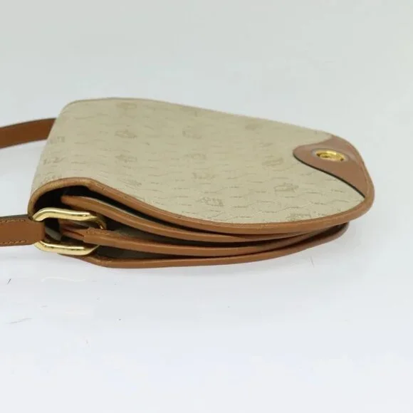 Christian Dior Honeycomb Canvas Shoulder Bag PVC Beige Gold Auth SW979